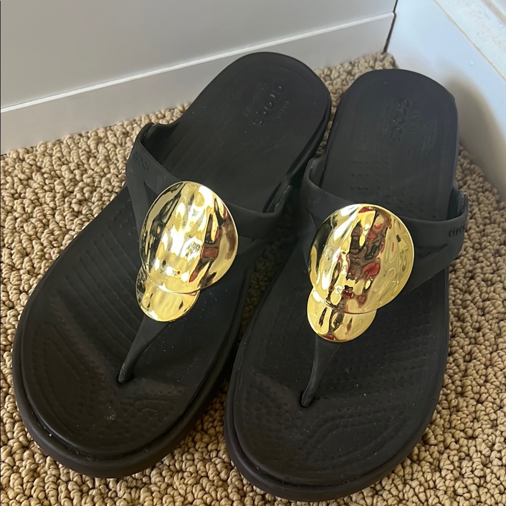 CROCS Black and Gold Sandals